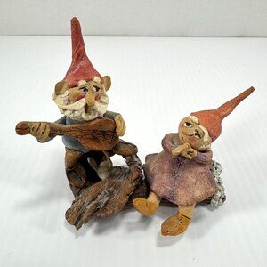 Handmade Gnome Figurine Couple Music Scene Folk Art Fantasy Woodland Decor